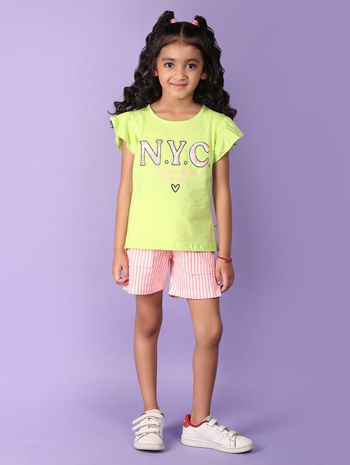 girls green cotton top & shorts set - 21223062 - Standard Image - 0