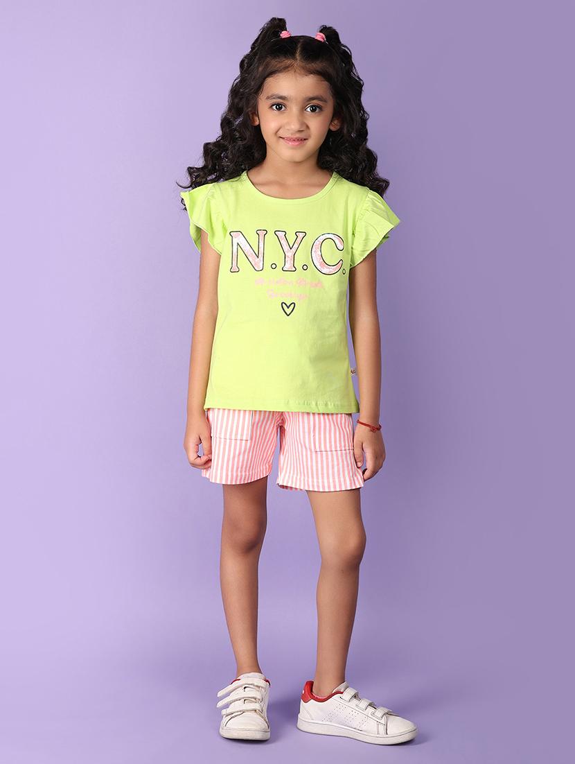 girls green cotton top & shorts set - 21223062 - Zoom Image - 0