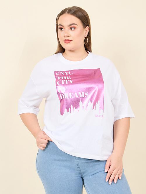 white front print cotton plus size t-shirt - 21223551 - Standard Image - 0