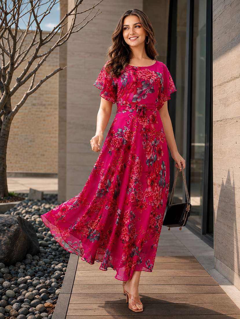 pink georgette fit & flare dress