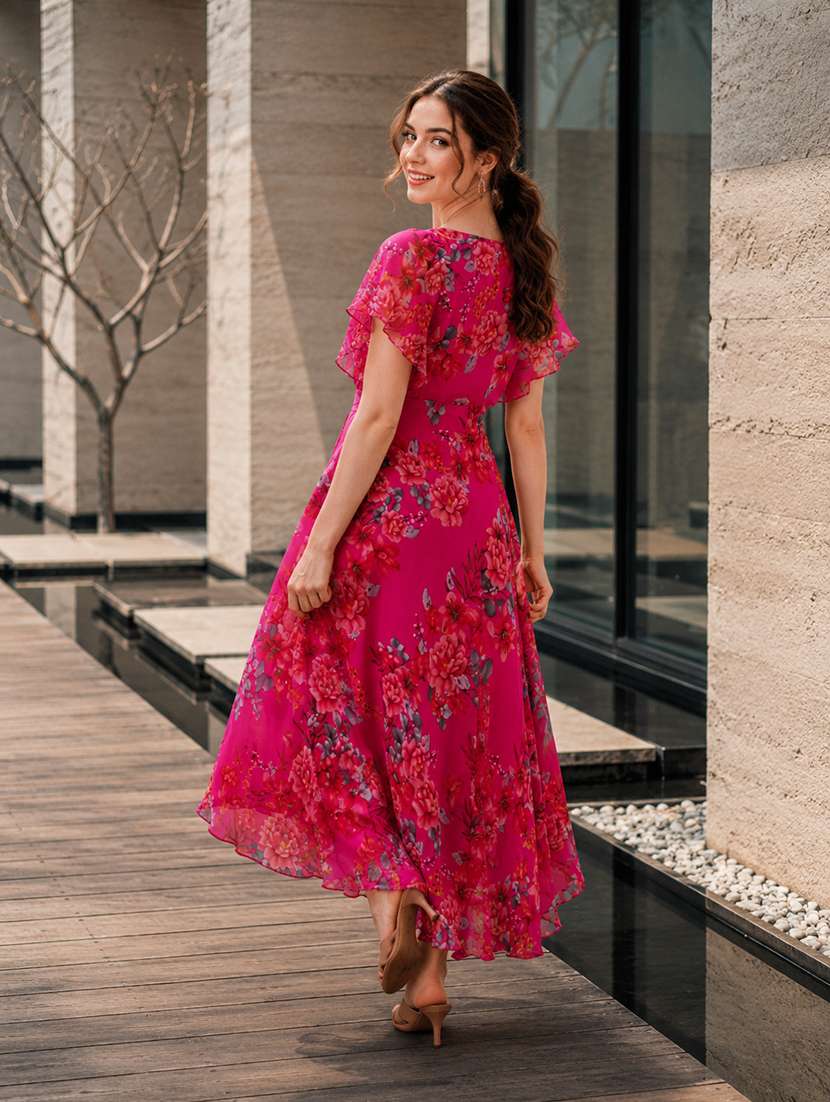 pink georgette fit & flare dress - 21223681 -  Standard Image - 3