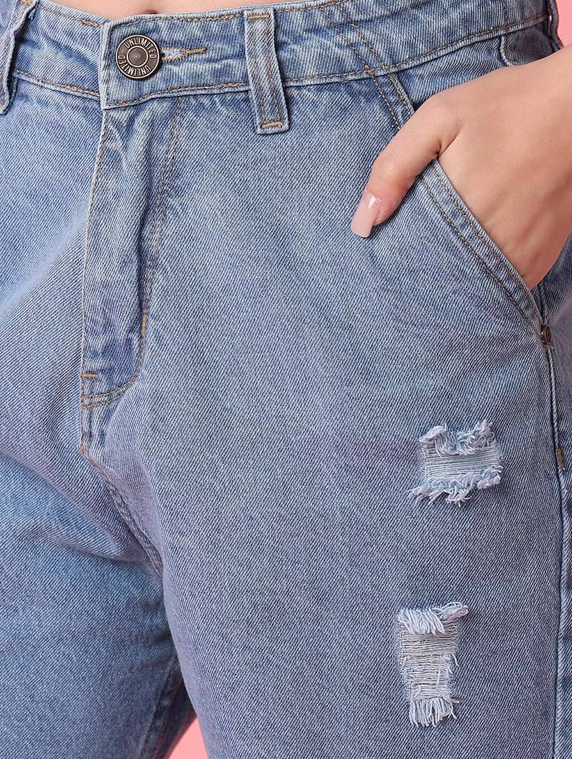 blue distress denim short - 21224430 -  Standard Image - 5