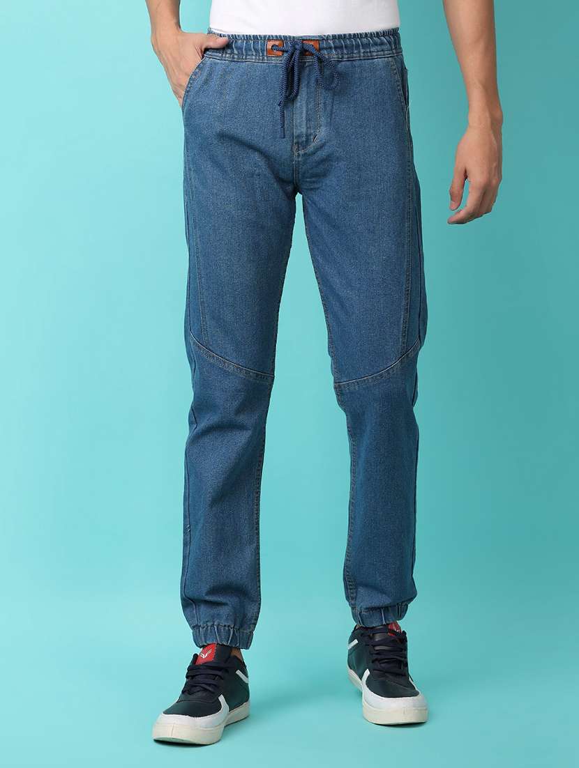 men solid mid rise jogger