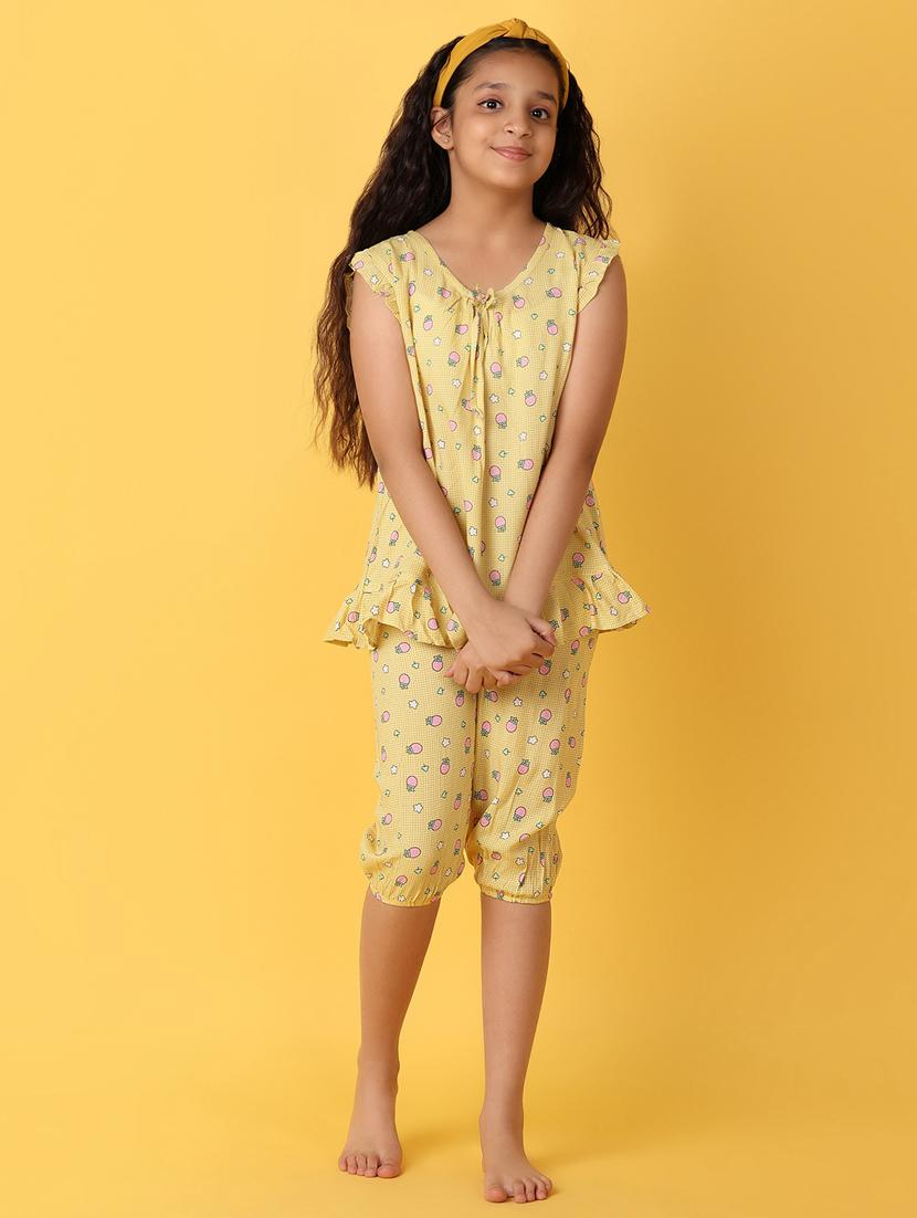 girls yellow cotton capri set  - 21224479 -  Zoom Image - 0