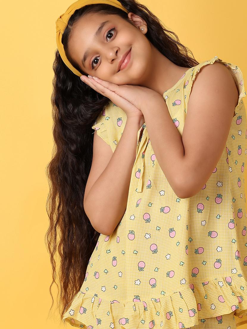 girls yellow cotton capri set - 21224479 - Standard Image - 3