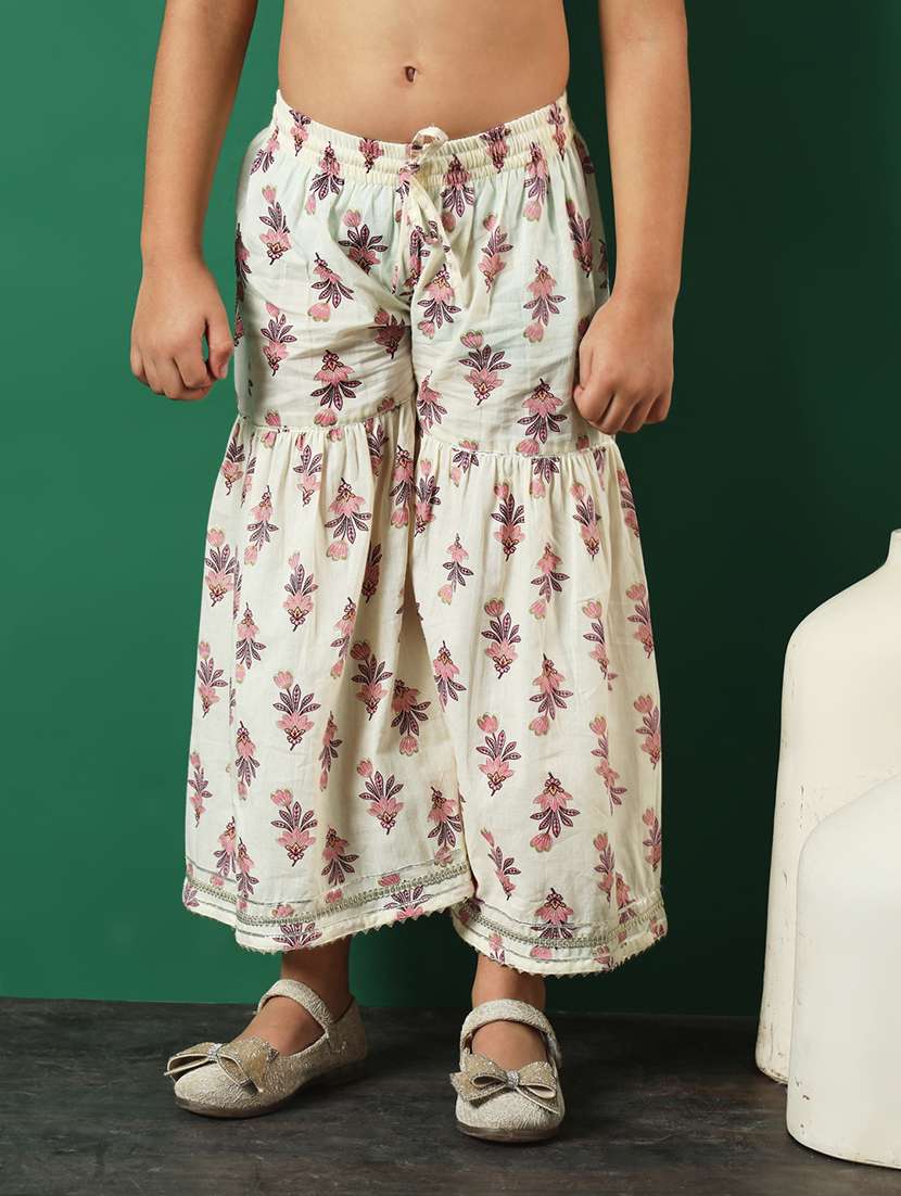 white cotton printed kurta & sharara set - 21224775 -  Standard Image - 5