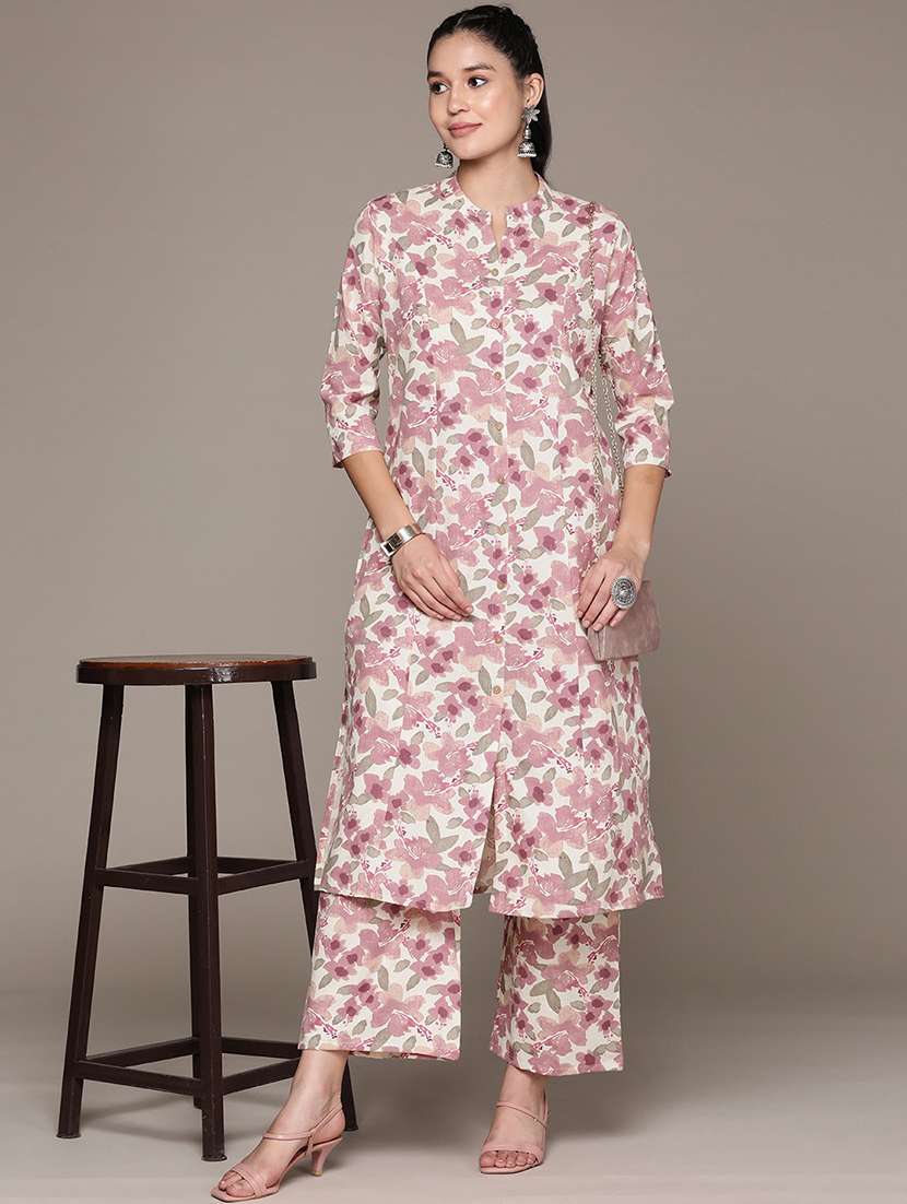women three quarter sleeve floral printed co-ord set - 21224783 - Standard Image - 3