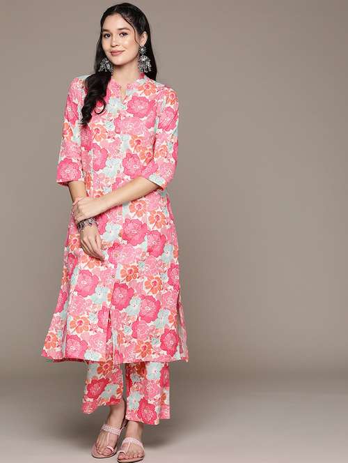 pink cotton kurta palazzo set - 21225077 - Standard Image - 0