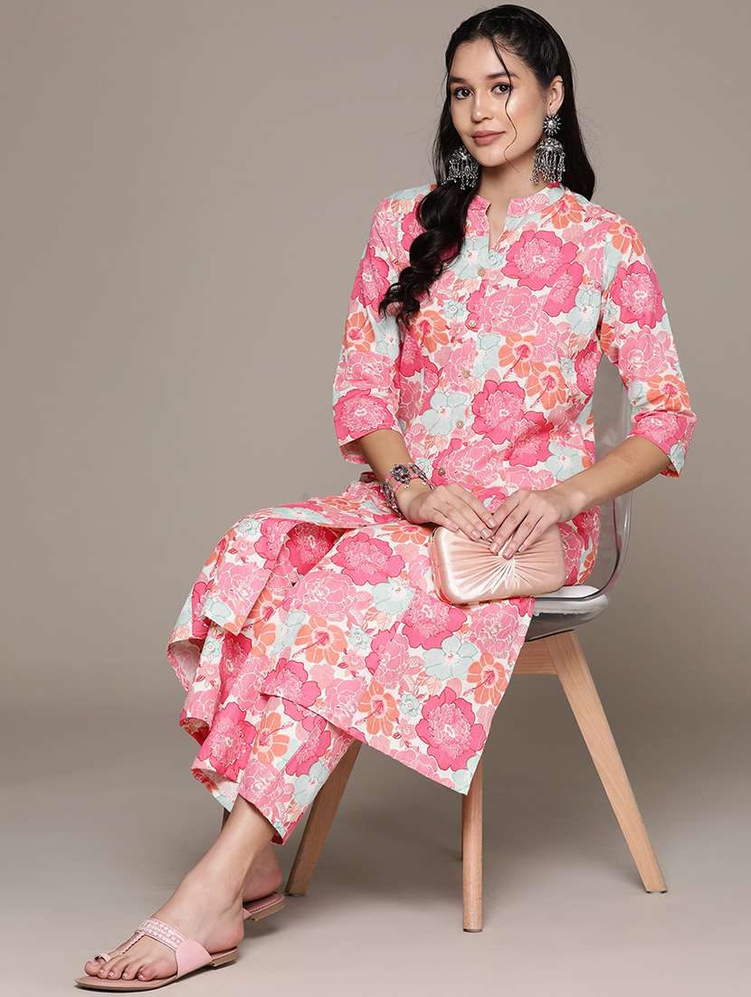 pink cotton kurta palazzo set - 21225077 - Standard Image - 3