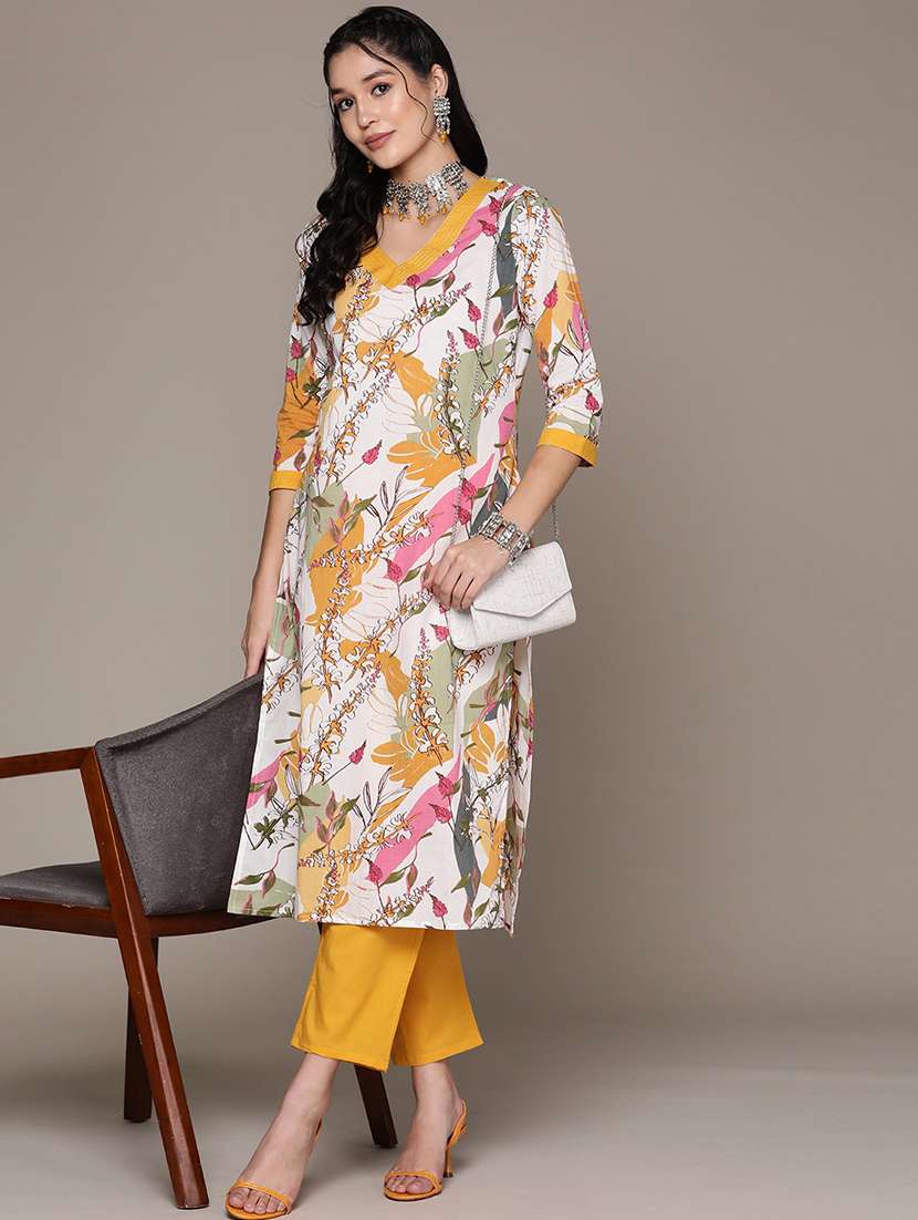 women white printed kurta pant set