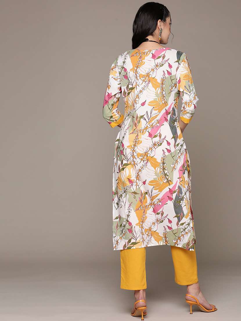 women white printed kurta pant set - 21225086 -  Standard Image - 3