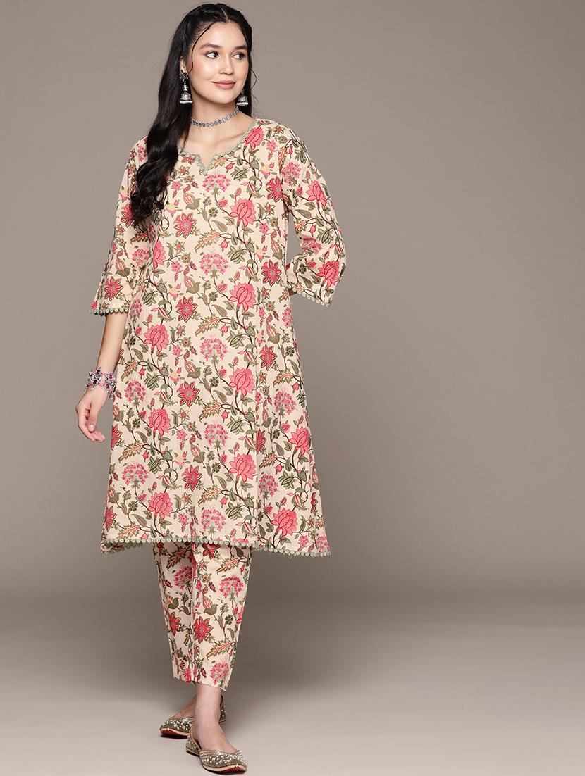 cream kurta palazzo set - 21225099 - Zoom Image - 0