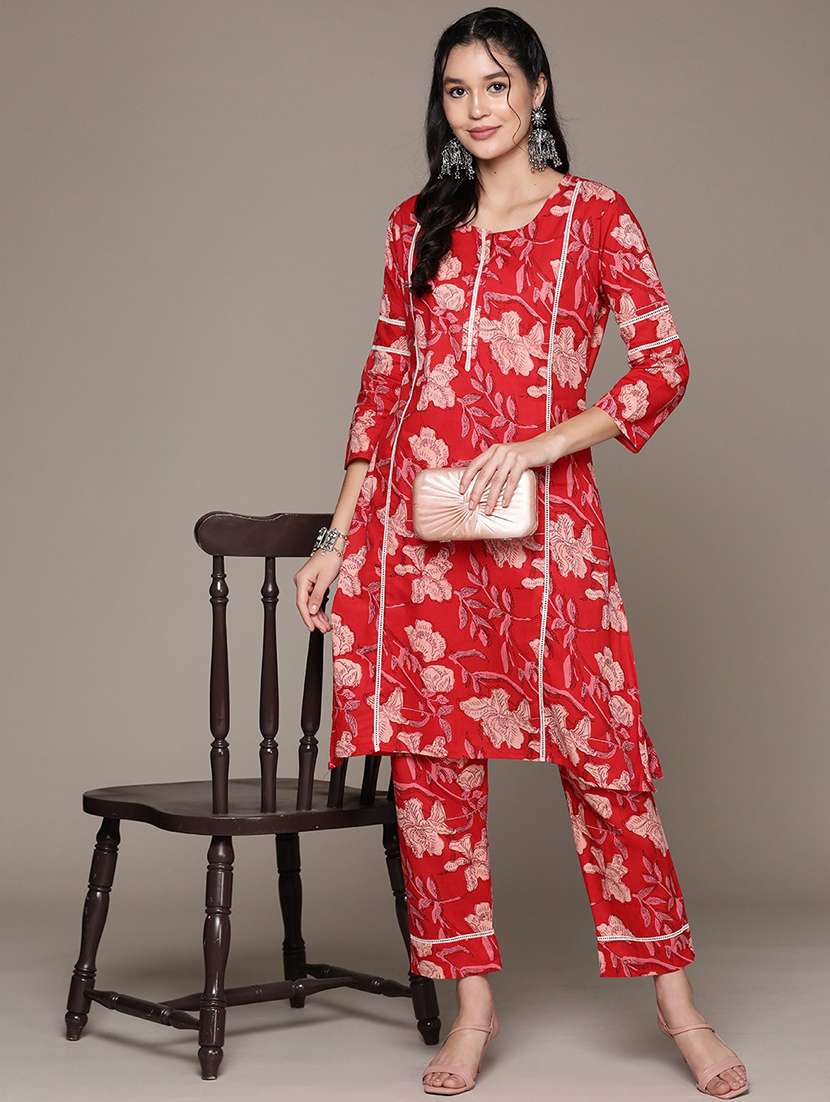 red kurta palazzo set  - 21225104 -  Standard Image - 3