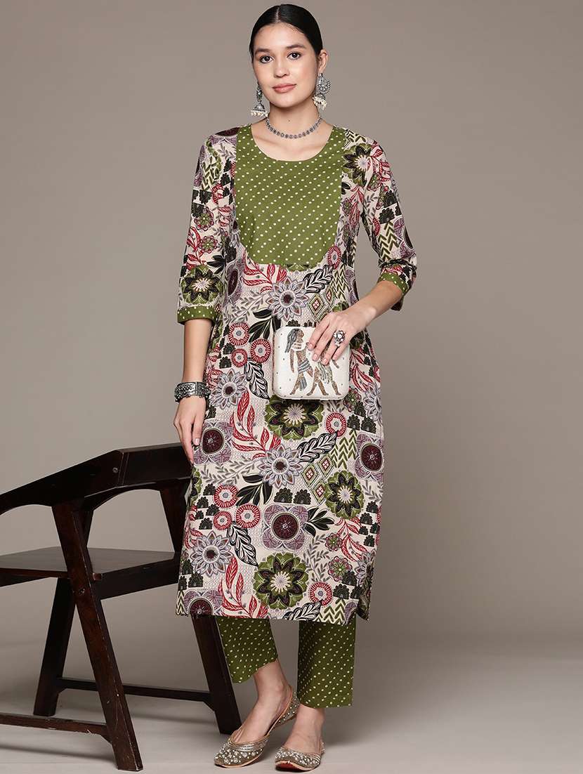 green kurta palazzo set - 21225105 - Zoom Image - 0