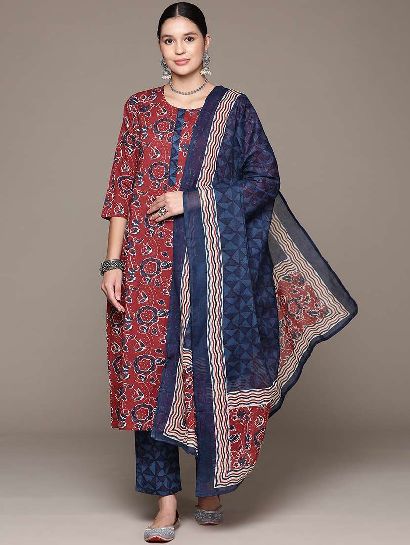 women three quarter sleeve kurta pant with dupatta set