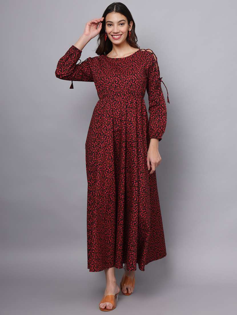 women printed riund neck fit & flare dress