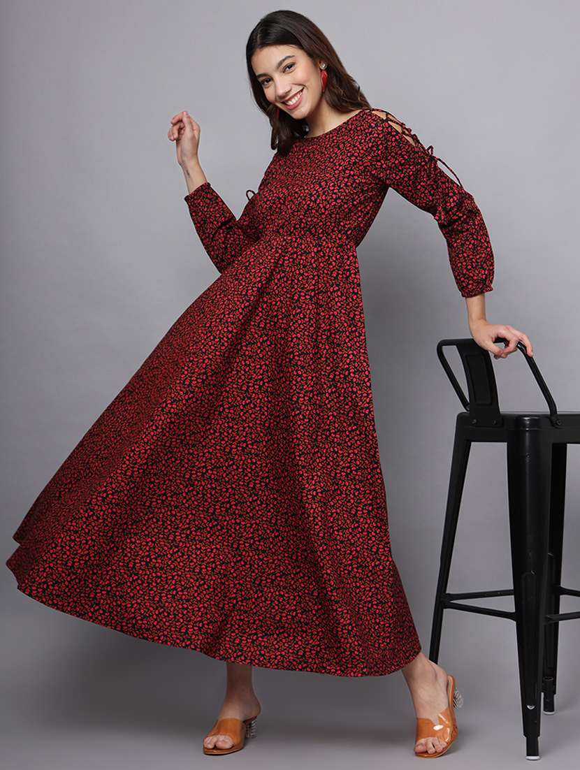 women printed riund neck fit & flare dress - 21225153 - Standard Image - 3
