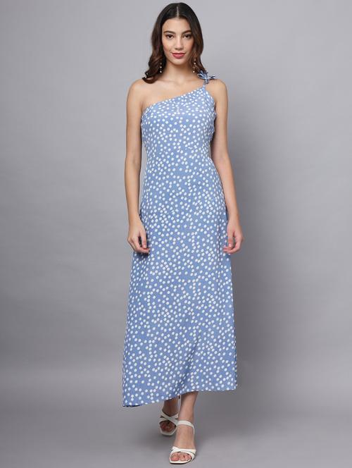 women polka doted single shoulder a-line dress - 21225154 - Standard Image - 0