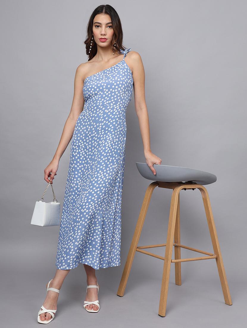 women polka doted single shoulder a-line dress - 21225154 - Standard Image - 3