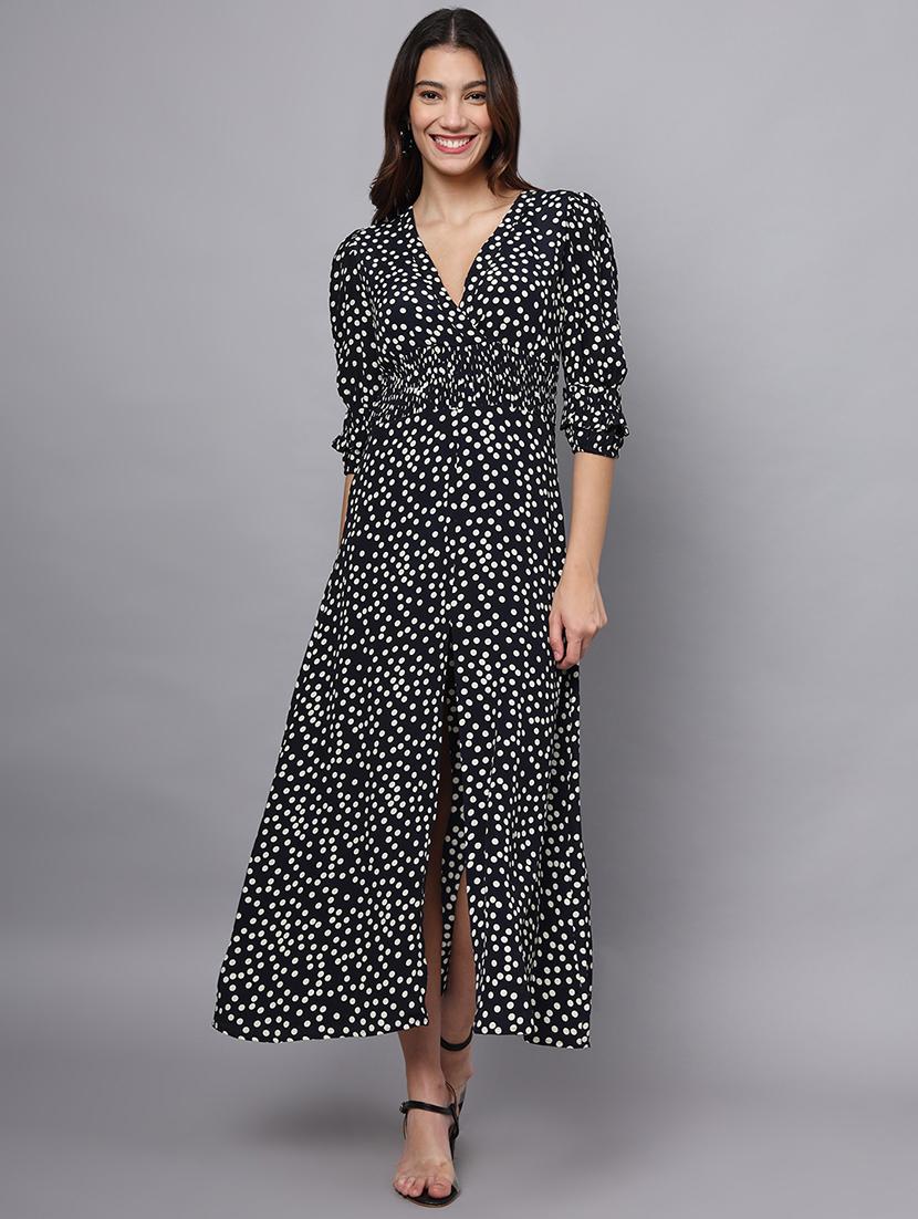women polka doted puff sleeves a-line dress - 21225159 - Zoom Image - 0