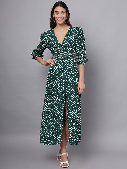 women polka doted puff sleeves a-line dress - 21225160 - Standard Image - 0