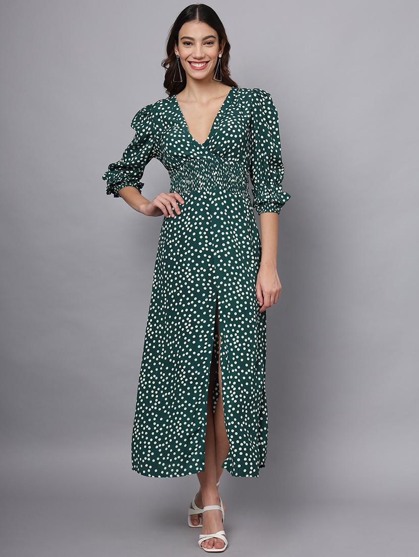 women polka doted puff sleeves a-line dress - 21225160 - Zoom Image - 0