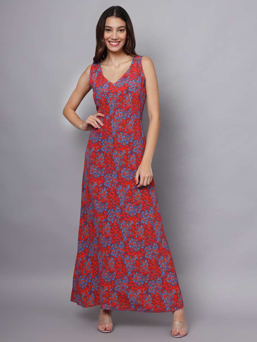 women printed sleeveless a-line dress