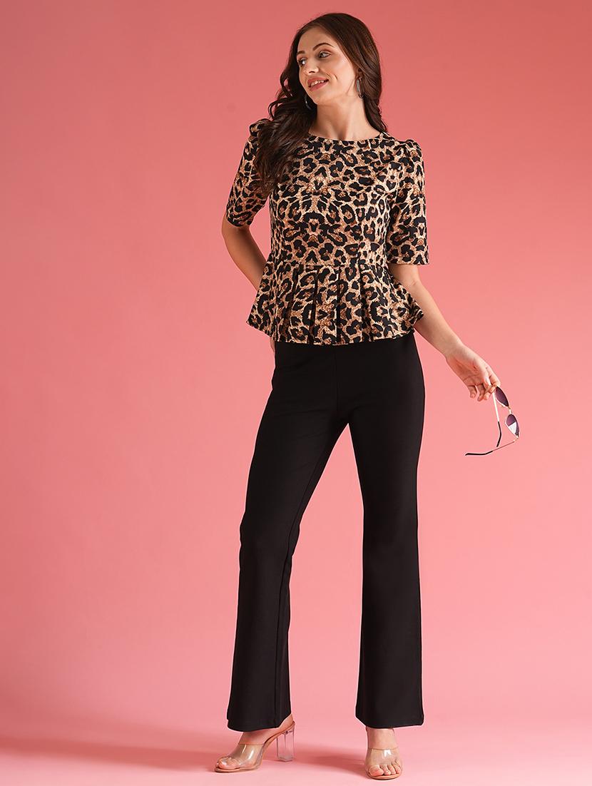globus women brown animal print workwear peplum top - 21225187 - Standard Image - 3