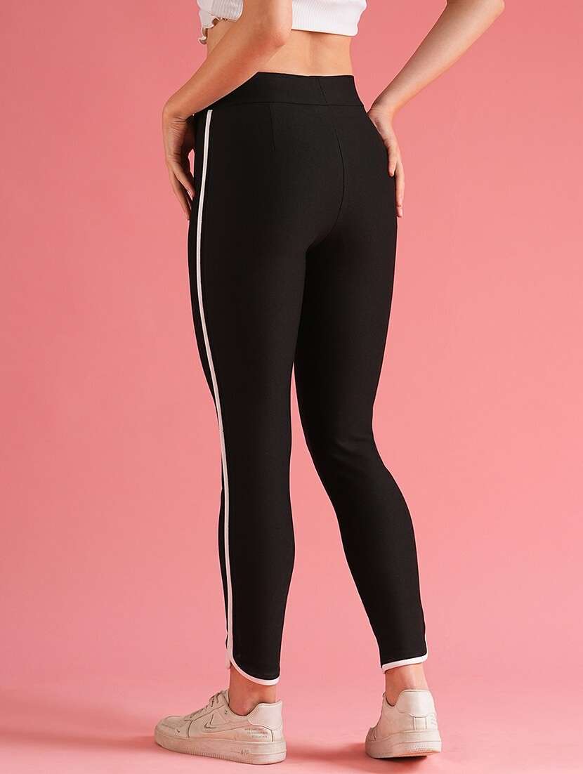 globus women black skinny fit high-rise sports treggings - 21225815 - Standard Image - 3