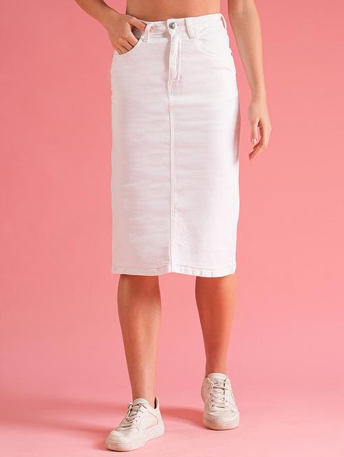 globus women white back slit denim pencil skirt - 21225821 - Standard Image - 0