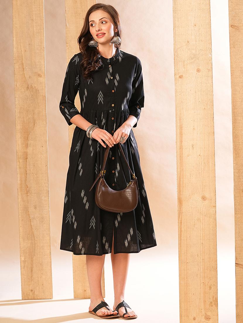 globus women black allover printed a-line midi workwear dress - 21225826 - Zoom Image - 0