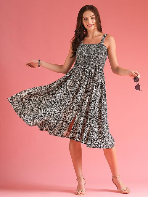 women printed sleeveless fit & flare dress - 21225844 - Standard Image - 0