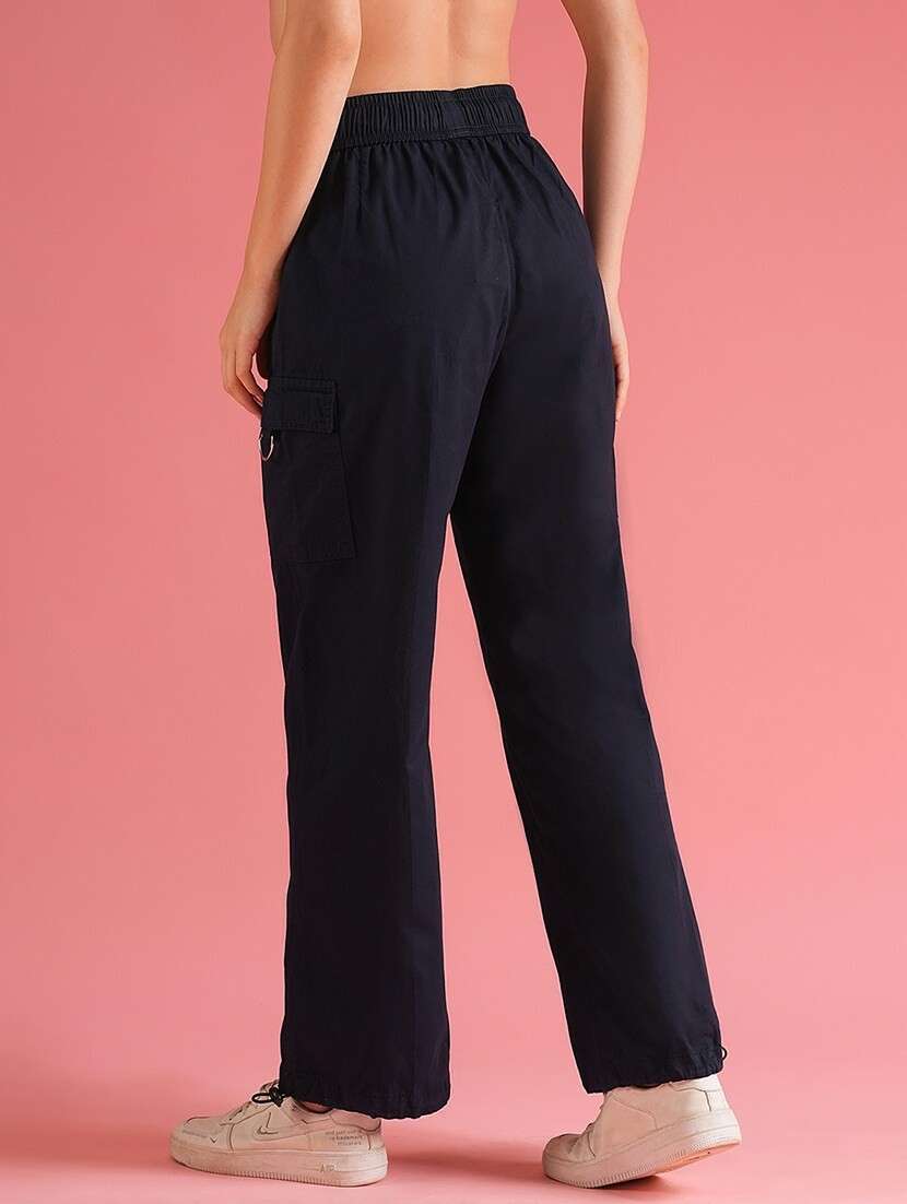 women solid high rise cargos trouser - 21226780 -  Standard Image - 3