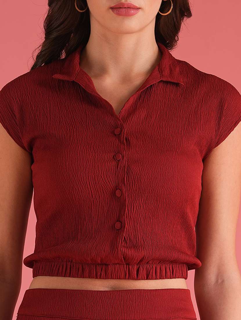 globus women maroon shirt style top with trouser co-ord set - 21226785 -  Standard Image - 5
