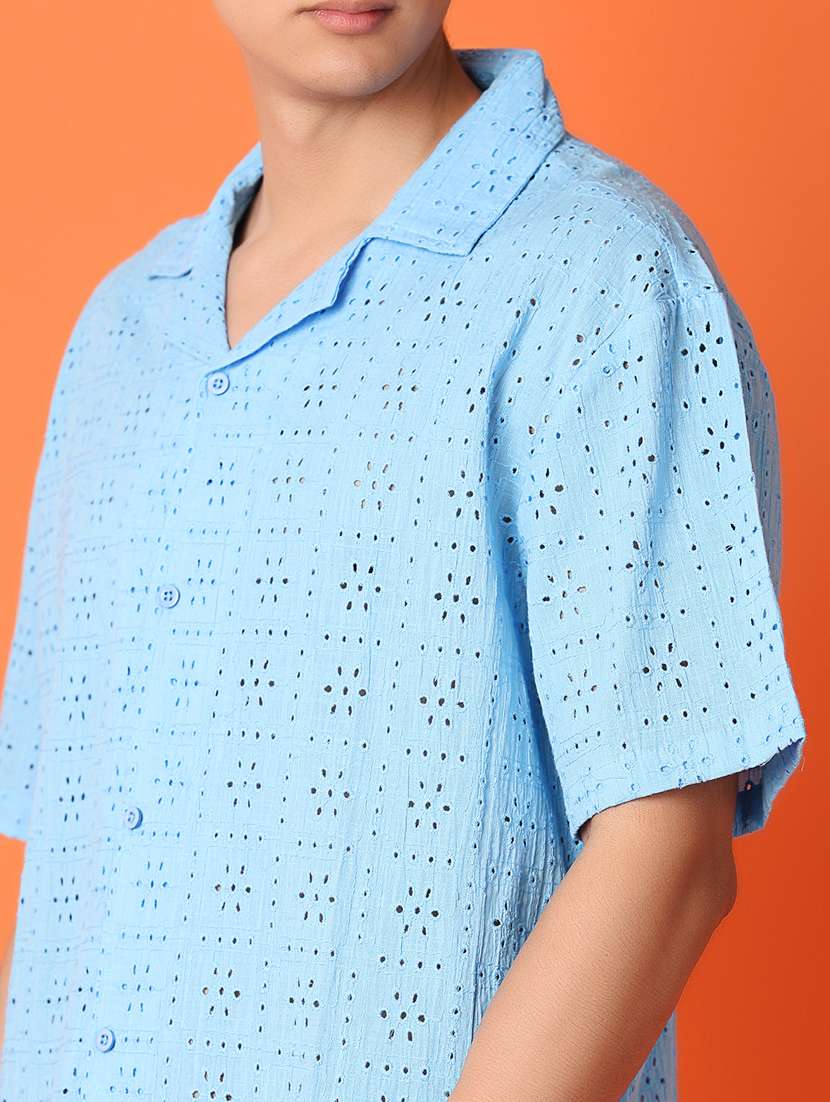 men light blue self -designed casual shirt - 21226853 -  Standard Image - 5