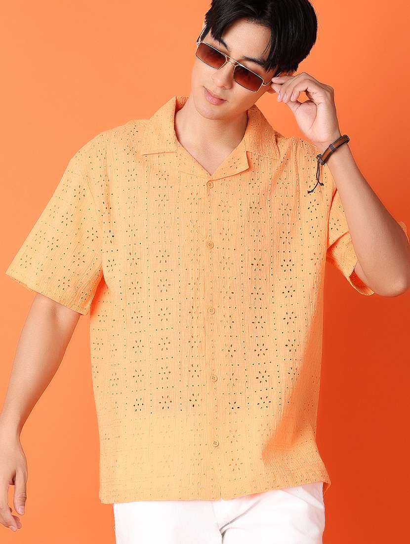 men orange self-designed casual shirt - 21226854 -  Standard Image - 3
