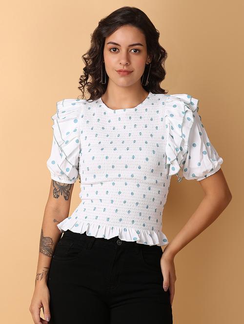 women white polka dots print puff sleeve top - 21226896 - Standard Image - 0