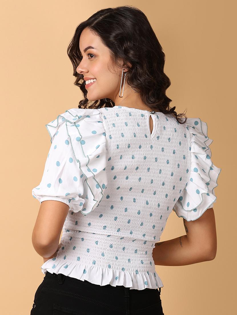 women white polka dots print puff sleeve top - 21226896 - Standard Image - 3