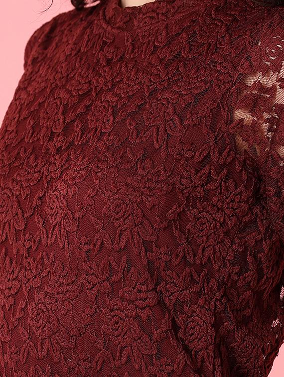 women maroon lace detailed round neck top - 21226916 - Standard Image - 5