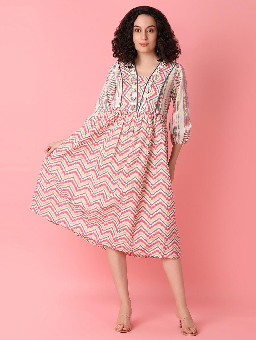 pink printed fit & flare dress - 21226926 -  Zoom Image - 0