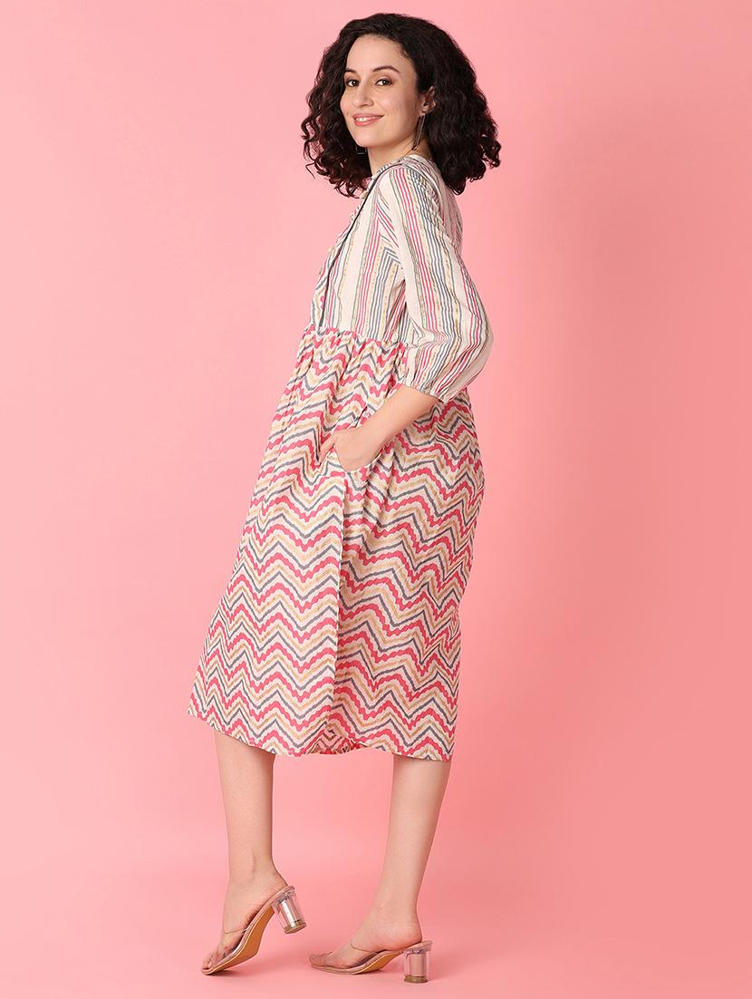 pink printed fit & flare dress - 21226926 - Standard Image - 3