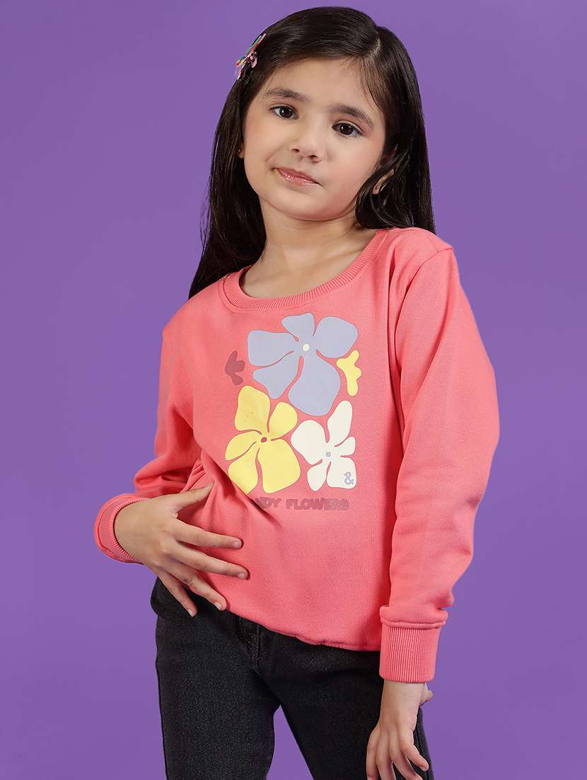 pink cotton front print sweatshirt