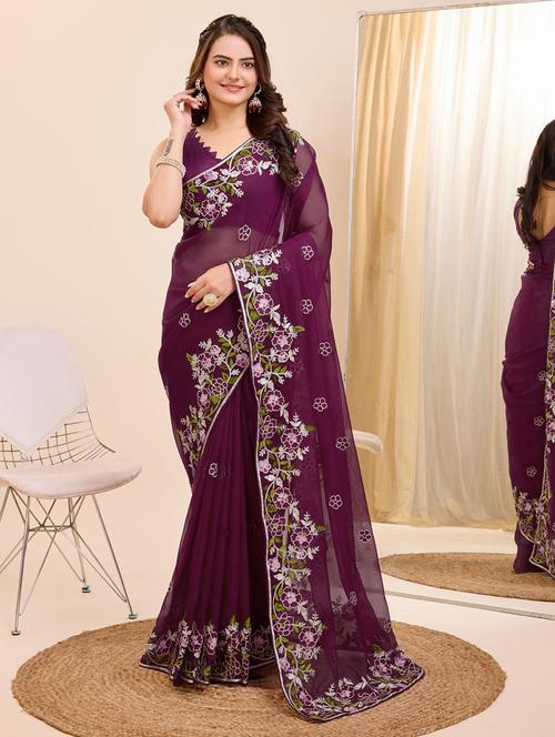 women embroidered saree with blouse - 21227186 -  Standard Image - 0
