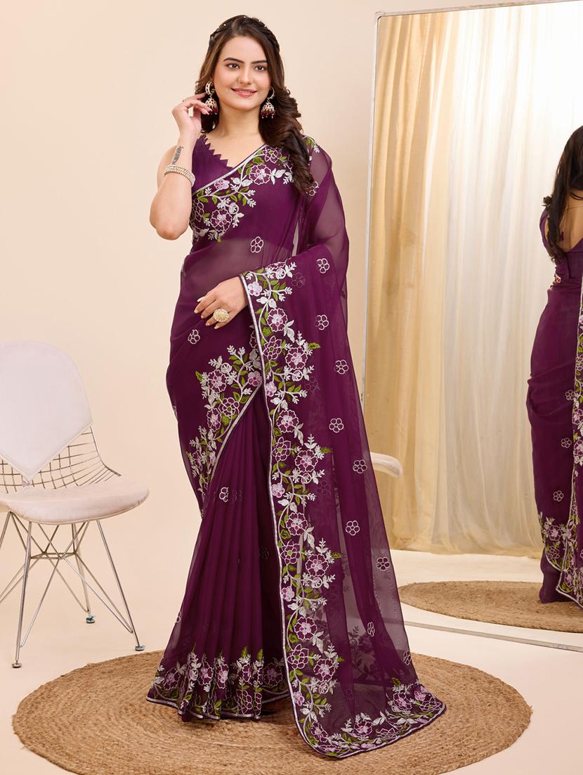 women embroidered saree with blouse - 21227186 -  Zoom Image - 0