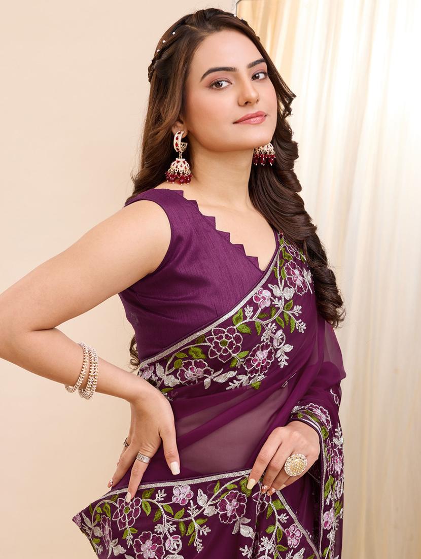 women embroidered saree with blouse - 21227186 - Standard Image - 3