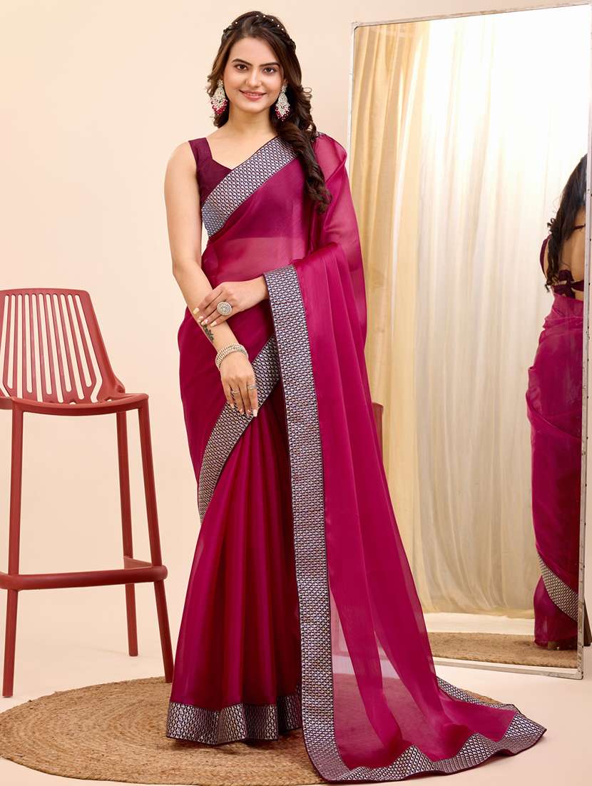 women solid with bordered saree with blouse - 21227204 -  Zoom Image - 0