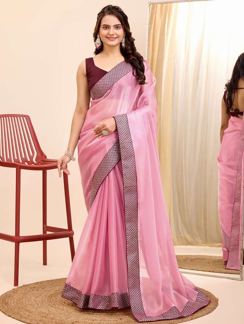 women solid with bordered saree with blouse - 21227208 -  Zoom Image - 0