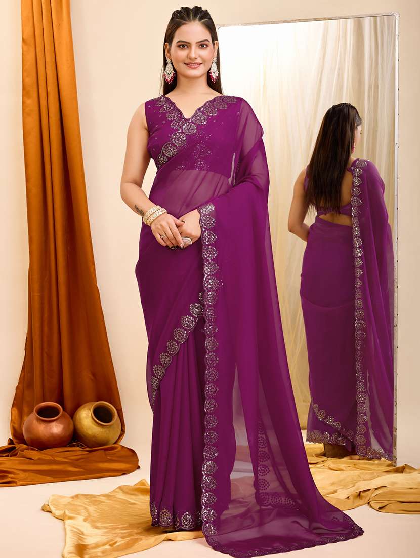 women sequined work saree with blouse