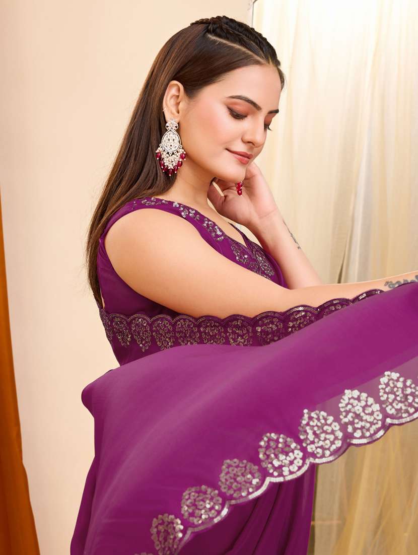 women sequined work saree with blouse - 21227241 -  Standard Image - 3