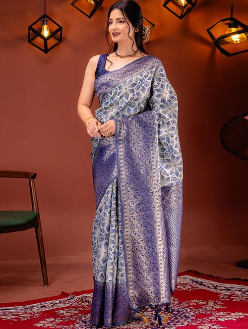turquoise art silk kanjivaram saree with blouse - 21227282 -  Standard Image - 0